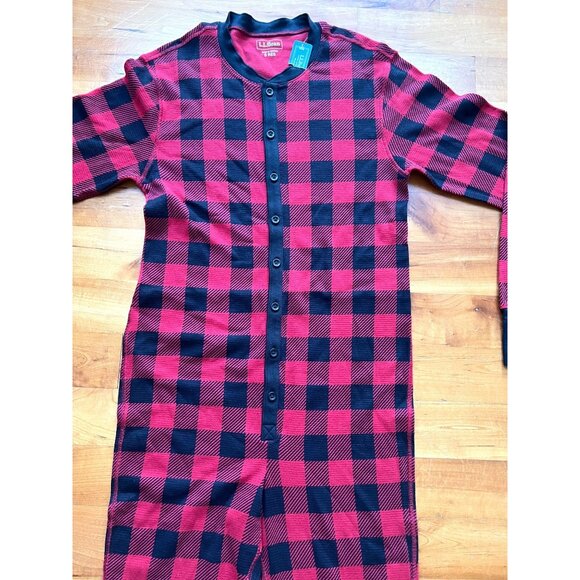 L.L. Bean Mens Plaid Onepiece Pajamas With Button Front & Cuffs Christmas Small - Picture 6 of 8